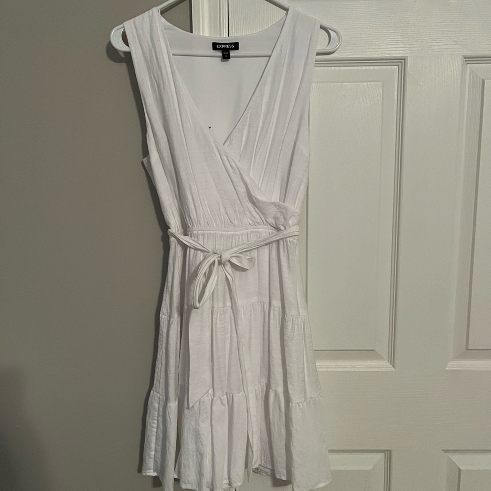 Express Elegant White Wrap Mini Dress